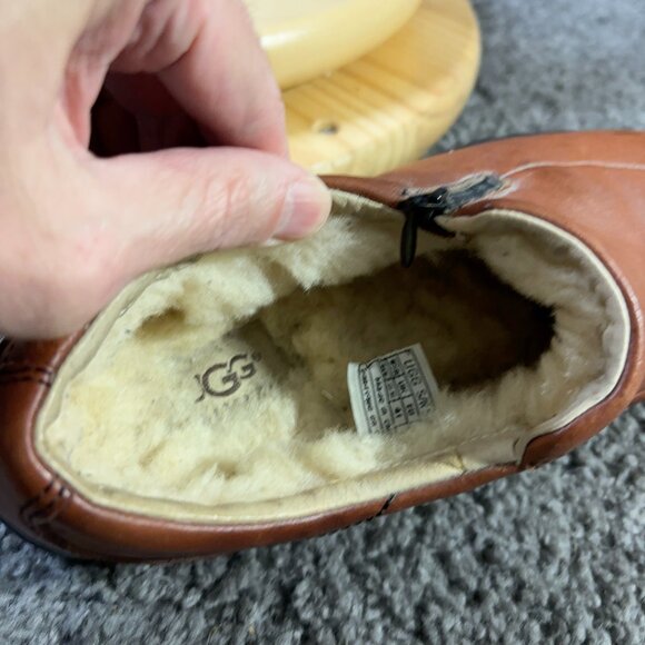 Ugg Shoes Shearling Loafer Womens Size 10 Brown Leather Sheepskin Lined Wool Zip - Picture 6 of 9